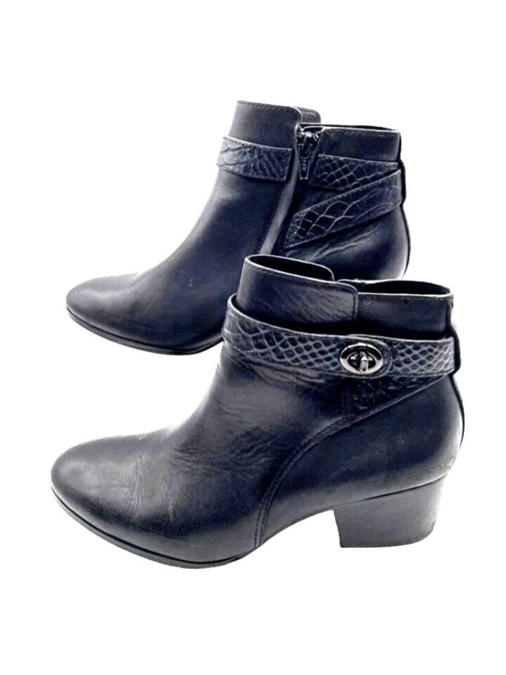 Coach Ankle Bootie Patricia Women's Black Leather Croc Embossed Strap Size 6.5